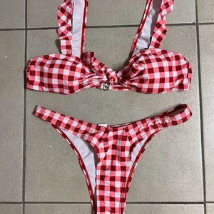 Red checker pattern bikini